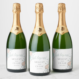 Best Day Ever Coral and Teal Seashells Sparkling Wine Label