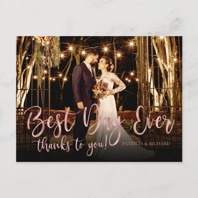 Best Day Ever Cute Script Photo Wedding Thank You Postcard (Front)