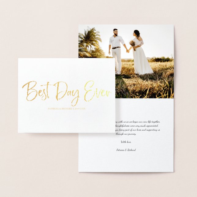 Best Day Ever Cute Wedding Thank You Photo Foil Foil Card (Display)