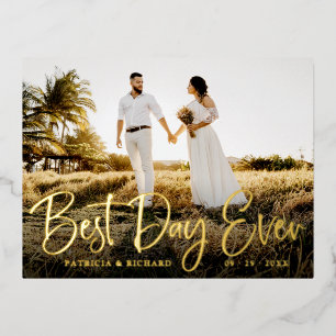 Best Day Ever Cute Wedding Thank You Photo Foil Holiday Postcard