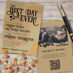 Best Day Ever Earthtone QR Code & Photo Wedding Invitation