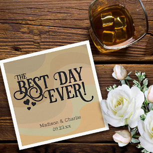 Best Day Ever Earthtone Retro Typography Wedding  Napkin