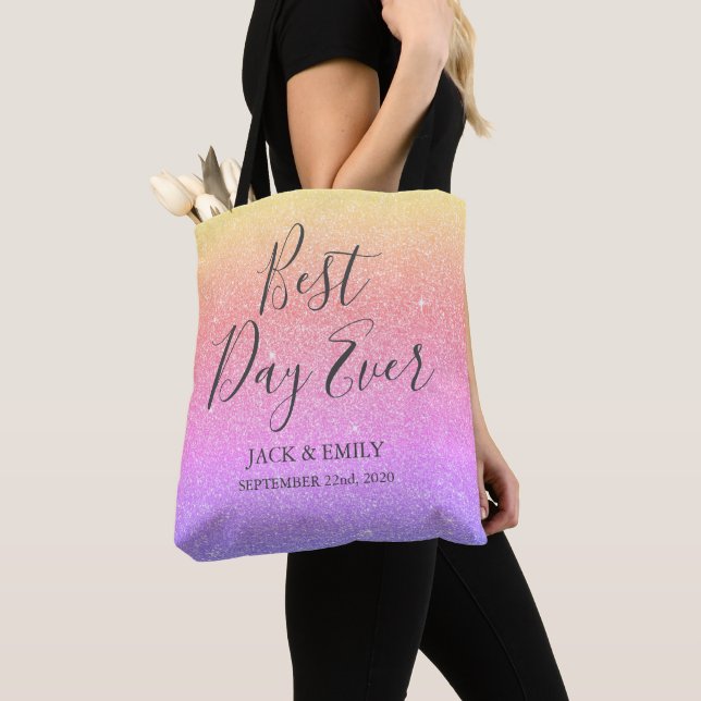 Best Day Ever Elegant Rainbow Pastel Tote Bag (Close Up)