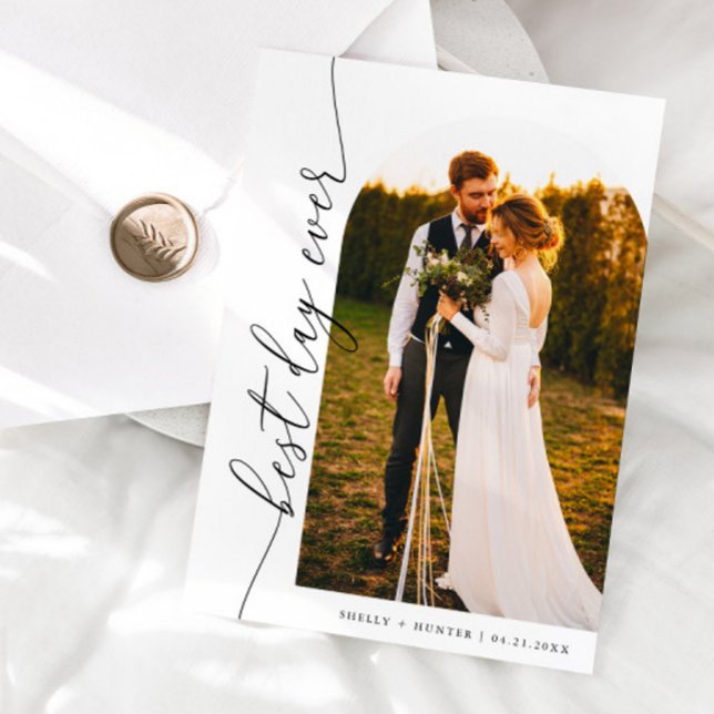 Best Day Ever Elegant Script Wedding Photo Thank You Card (Creator Uploaded)