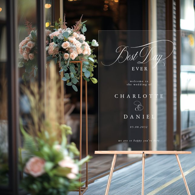 BEST DAY EVER!  Elegant, Wedding Banner Acrylic Sign (BEST DAY EVER! Elegant, Wedding Banner Acrylic Sign with your name and date.)