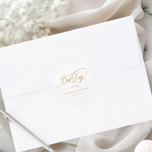 BEST DAY EVER!  Elegant, Wedding  Classic Round Sticker (Personalized BEST DAY EVER! Elegant, Wedding Classic Round Sticker)