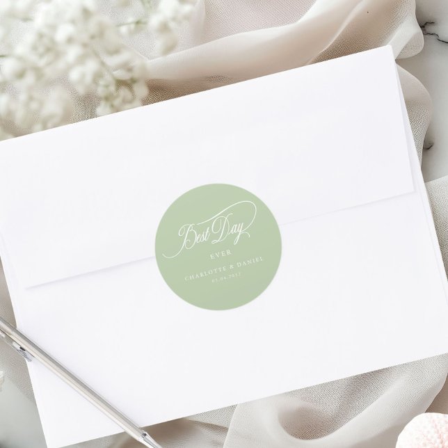 BEST DAY EVER!  Elegant, Wedding  Classic Round Sticker (BEST DAY EVER! Elegant, Wedding Classic Round Sticker)