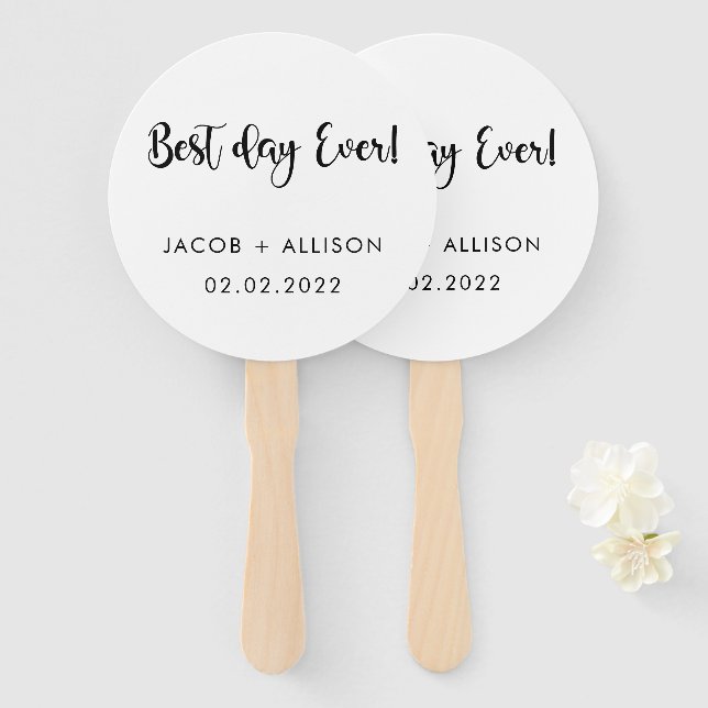 best day ever elegant wedding favour  hand fan (Front and Back)