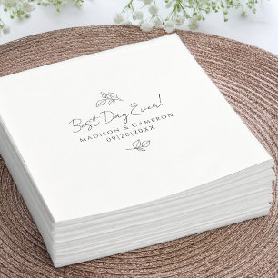 Best Day Ever Elegant Wedding Leaves Black & White Napkin