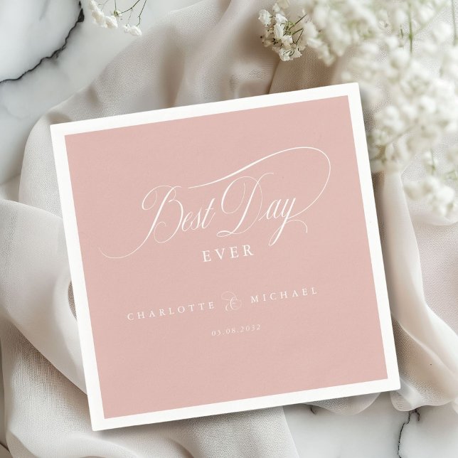 BEST DAY EVER!  Elegant, Wedding Napkin (Elegant, "BEST DAY EVER! " Wedding Napkin with your name and date.)