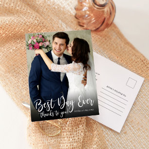 Best Day Ever Elegant Wedding Thank You Postcard