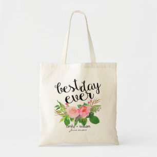 "Best Day Ever" Floral Wedding Welcome Gift Tote Bag