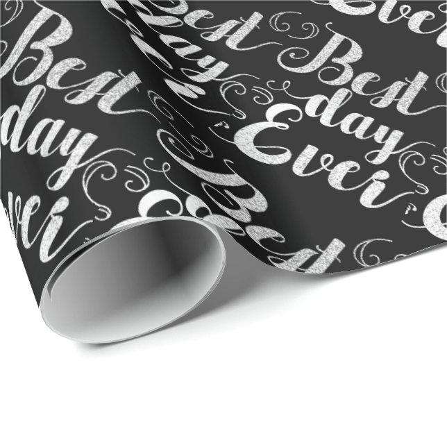 Best Day Ever Foil Silver Look Wrapping Paper (Roll Corner)