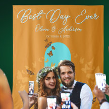 Best Day Ever Gold Aqua Monarch Butterfly Wedding