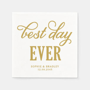 Best Day Ever Gold Modern Calligraphy Wedding Napkin