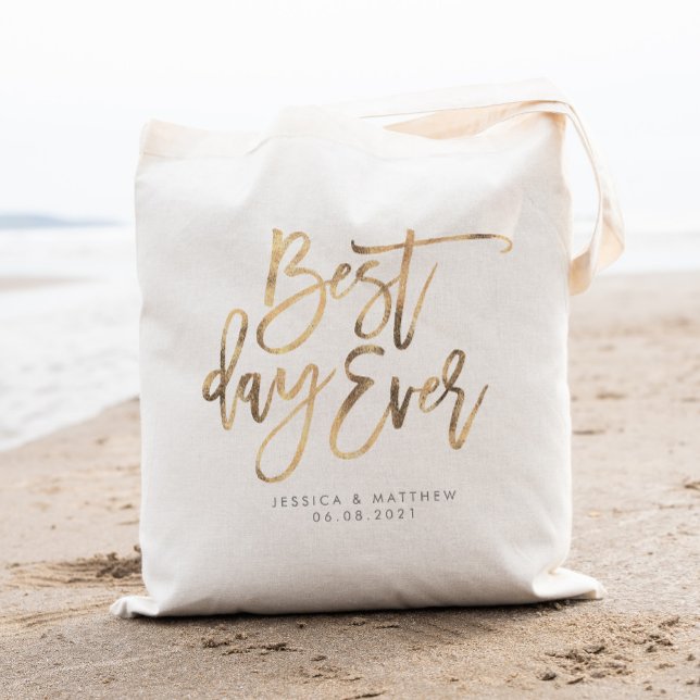 Best day ever gold Personalised Wedding Tote Bag (Creator Uploaded)