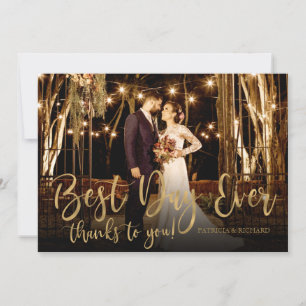 Best Day Ever Gold Script Photo Wedding Thank You Card