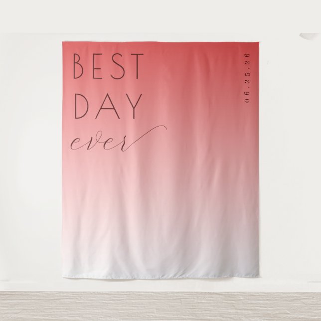 Best Day Ever Joyful Pink Gradient Minimalist Tapestry (Front)
