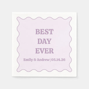 Best Day Ever Lavender Purple Wavy Custom Wedding  Napkin