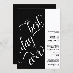 Best Day Ever Minimal 2 Pane Black Wedding Invitation