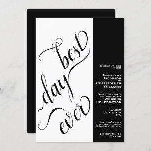 Best Day Ever Minimal 2 Pane Black & White Wedding Invitation