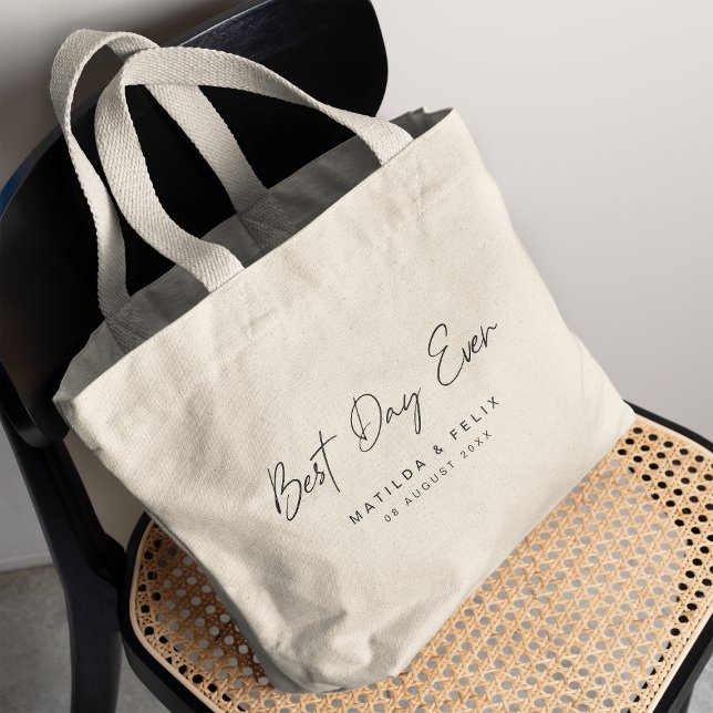 Best Day Ever Minimalist Clean Simple Wedding Day Large Tote Bag (Creator Uploaded)