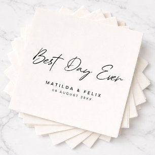 Best Day Ever   Minimalist White Wedding Day Napkin