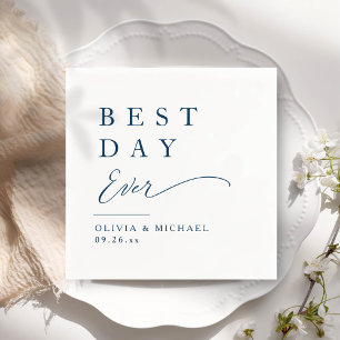 Best Day Ever   Minimalist White Wedding Day Napkin