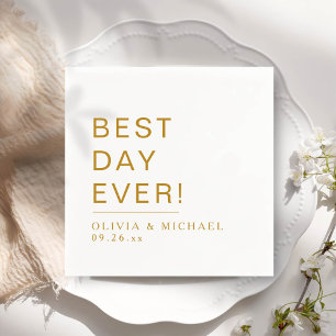 Best Day Ever Minimalist White Wedding Day Napkin