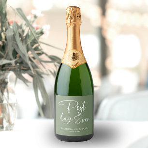 Best Day Ever Modern Calligraphy Wedding Sparkling Wine Label