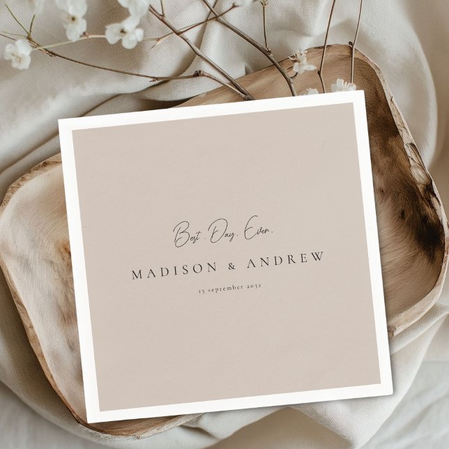 BEST DAY EVER! Modern Minimal Light Brown Wedding Napkin (BEST DAY EVER! Modern Minimal Light Brown Wedding Napkins)