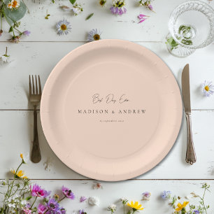 BEST DAY EVER! Modern Minimal Peach Wedding Paper Plate