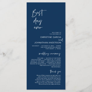 Best day ever, Modern Navy Blue Wedding Program