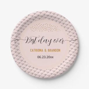 Best Day Ever Modern Pink Black Flower Gold Dots Paper Plate