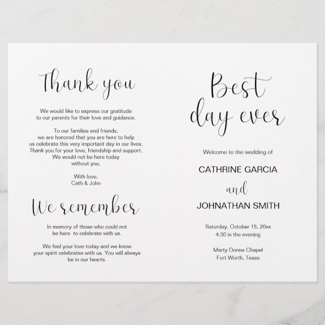 Best day ever, Modern Wedding Foldable Program (Front)