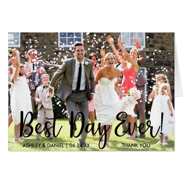 Best Day Ever Modern Wedding Thank You Note Card (Front Horizontal)