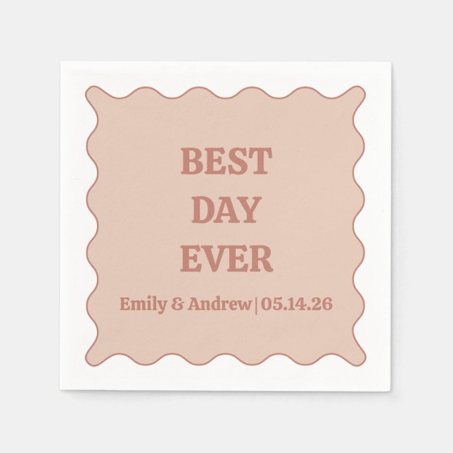Best Day Ever Neutral Peach Muted Rose Wedding  Napkin (Front)