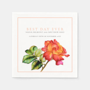 Best day ever orange red rose watercolor wedding napkin