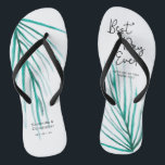 Best Day Ever Personalised Beach Wedding Thongs<br><div class="desc">Watercolor palm leaves,  modern handwritten script for the "best day ever" text,  these flip flops are fun and functional. Extend your appreciation by keeping their feet dressed and happy.</div>