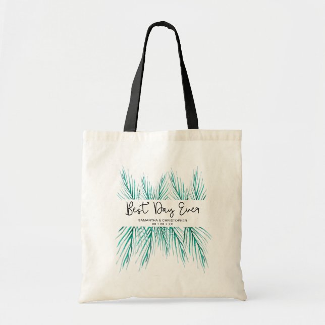Best Day Ever Personalised Beach Wedding Tote Bag (Front)
