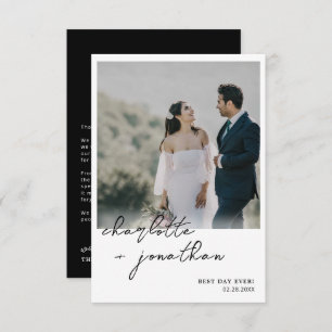 Best Day Ever Photo Calligraphy Black Wedding Thank You Card
