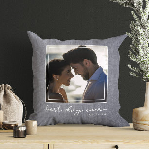 Best Day Ever Photo Script Newlywed Wedding Date Cushion