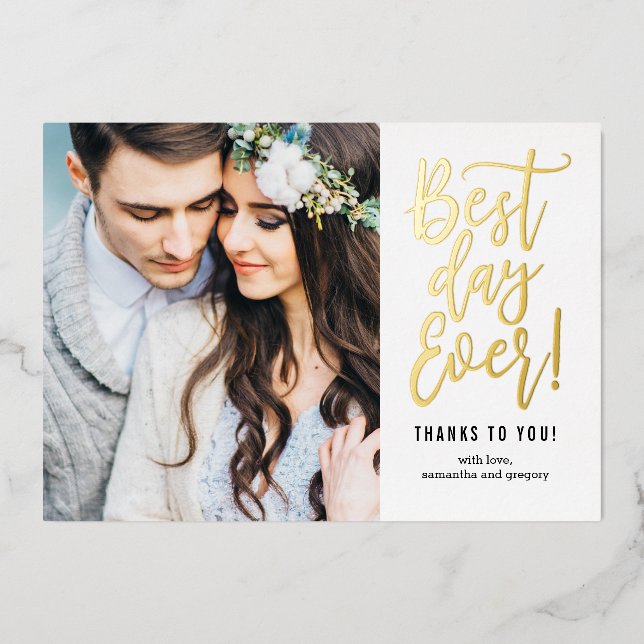 Best Day Ever REAL FOIL Photo Thank You Card (Front)