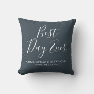 Best Day Ever Rose Charcoal Grey Wedding Cushion