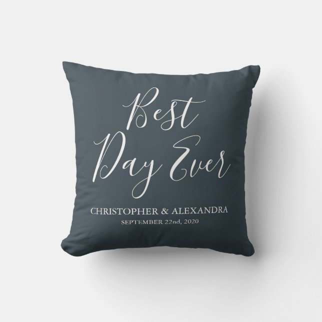 Best Day Ever Rose Charcoal Grey Wedding Cushion (Front)