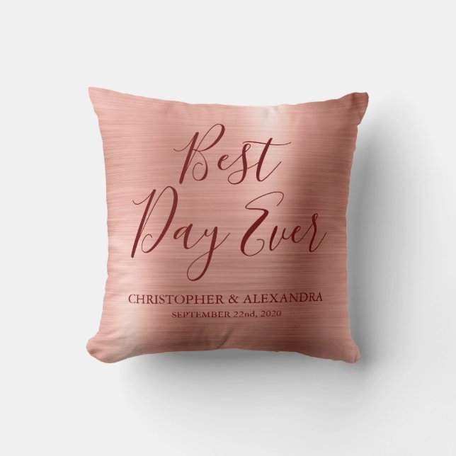 Best Day Ever Rose Gold Blush Pink Wedding Cushion (Front)