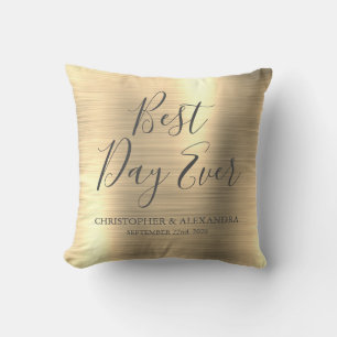 Best Day Ever Rose Gold Metallic Wedding Cushion