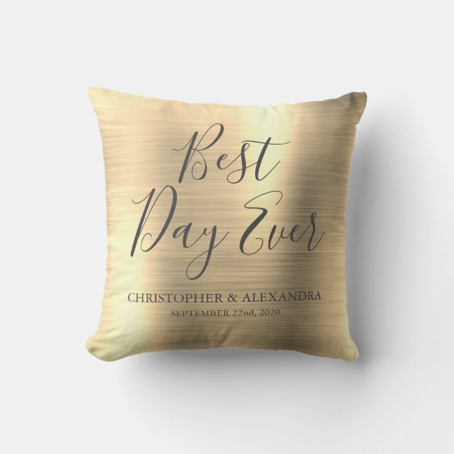 Best Day Ever Rose Gold Metallic Wedding Cushion (Front)