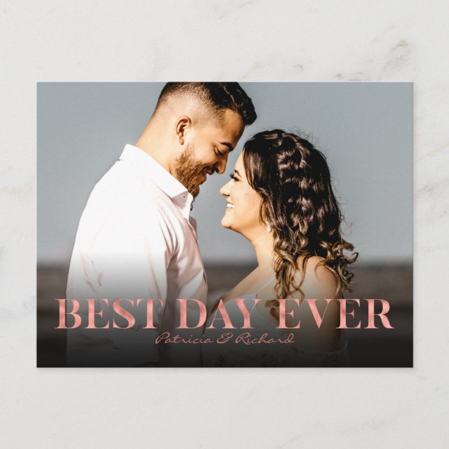 Best Day Ever Rose Gold Wedding Thank You Foto Postcard (Front)