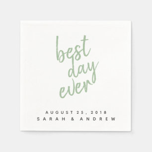 Best Day Ever Sage Green Wedding Cocktail Napkin